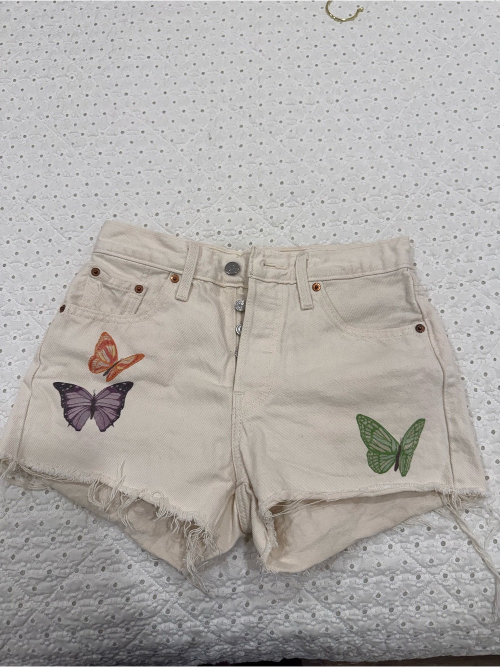 Levi's Cream Denim Butterfly Shorts